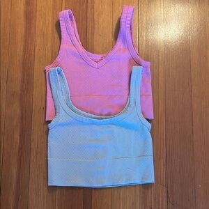 Pink and Blue Ribbed Crop Tops